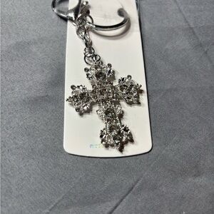 New Sparkling Silver Cross Keychain Purse Charm NWT